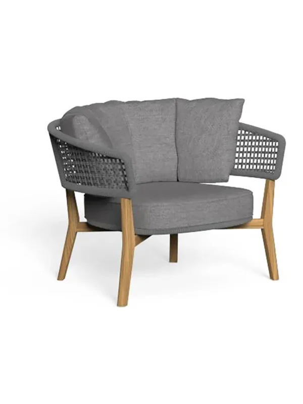 Πολυθρόνα Moon Teak με γκρι επένδυση και ξύλινα πόδια για εξωτερικό χώρο
