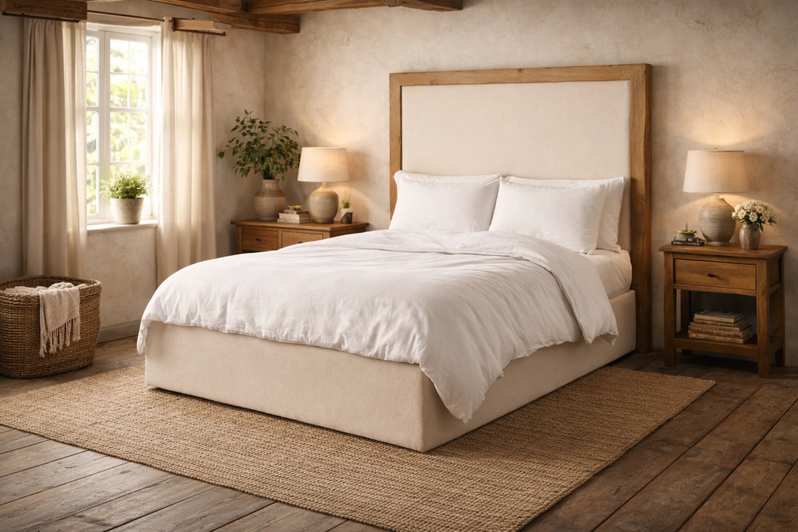Κρεβάτι Square με ξύλινο πλαίσιο και υφασμάτινη επένδυση – minimal έπιπλο υπνοδωματίου"
