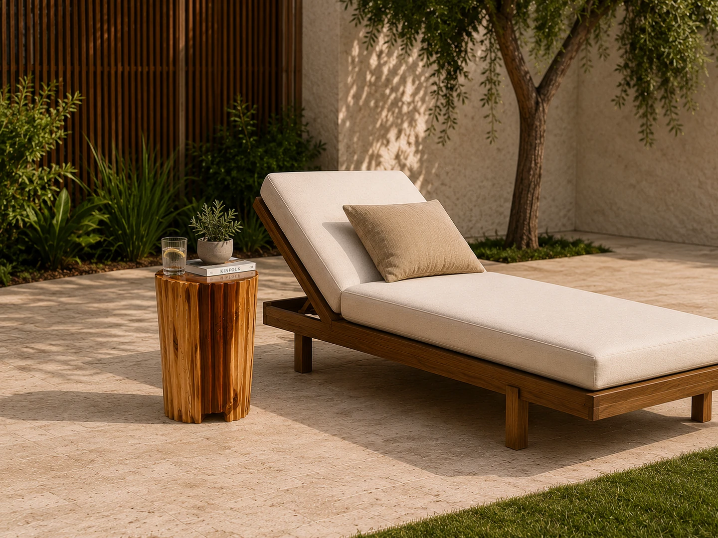 Σκαμπό Teak Carved – ξύλινο, σκαλιστό με φυσικό φινίρισμα