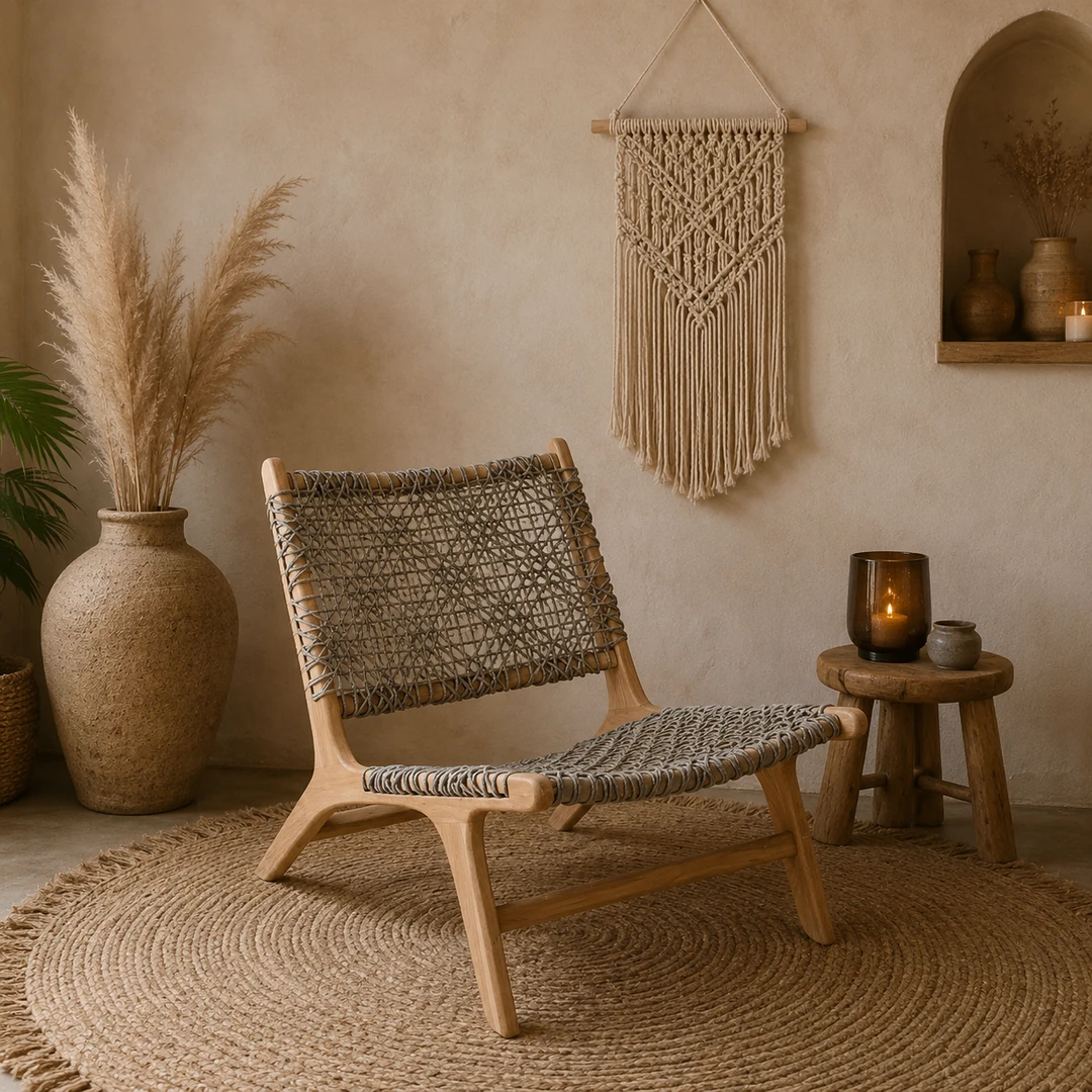 Καρέκλα εξωτερικού χώρου Lounge Teak – φυσικό ξύλο teak με πλέξη, ιδανική για χαλάρωση στον κήπο ή τη βεράντα