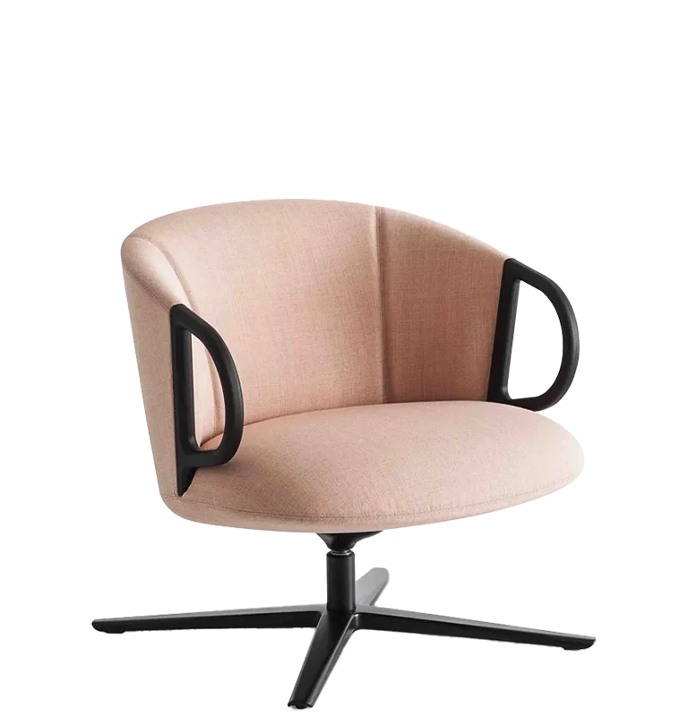 Πολυθρονα Cucaracha Modern upholstered lounge chair in grey fabric with black armrests and wooden legs