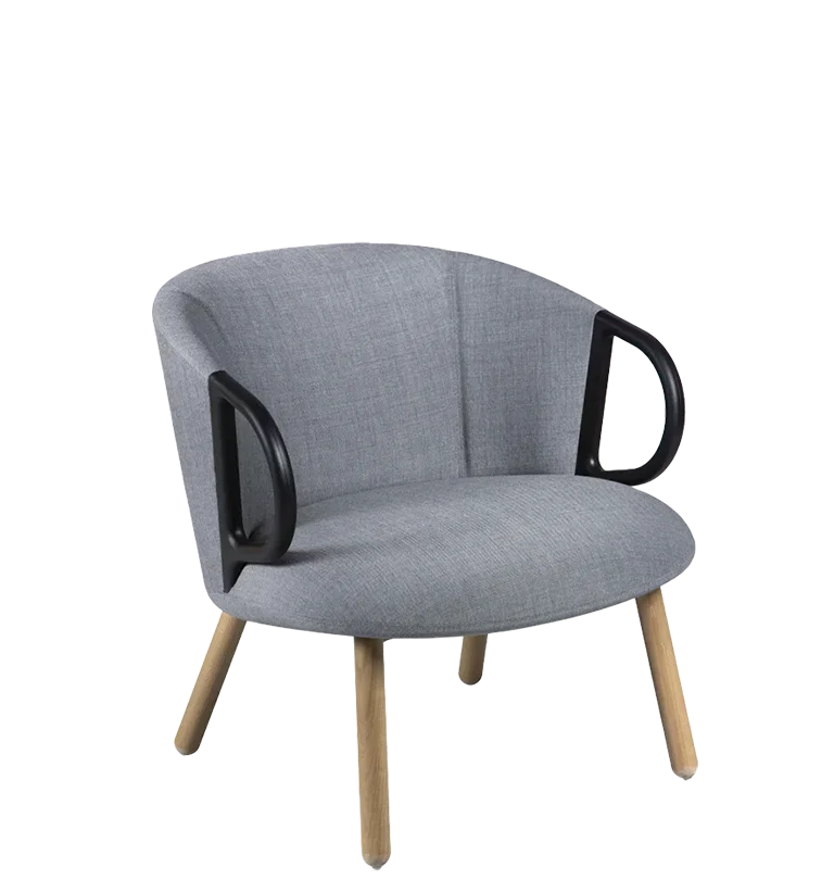 Πολυθρονα Cucaracha Modern upholstered lounge chair in grey fabric with black armrests and wooden legs