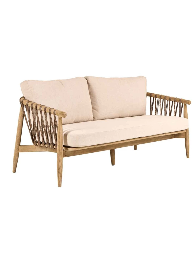 Καθιστικό Khoi Ξύλο Ακακίας Σετ 4Τμχ Σετ εξωτερικού σαλονιού από ξύλο με μπεζ μαξιλάρια και τραπεζάκι