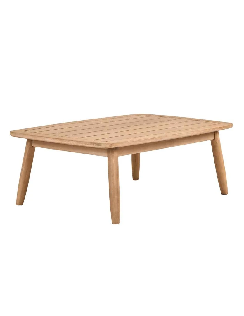 Σετ εξωτερικού σαλονιού από ξύλο με μπεζ μαξιλάρια και τραπεζάκι